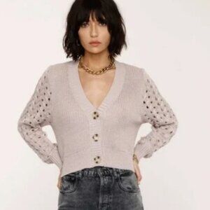 Heartloom NAOMI Cardigan Sweater Sz M  V Neck Button Front Beigey-Pink Knit